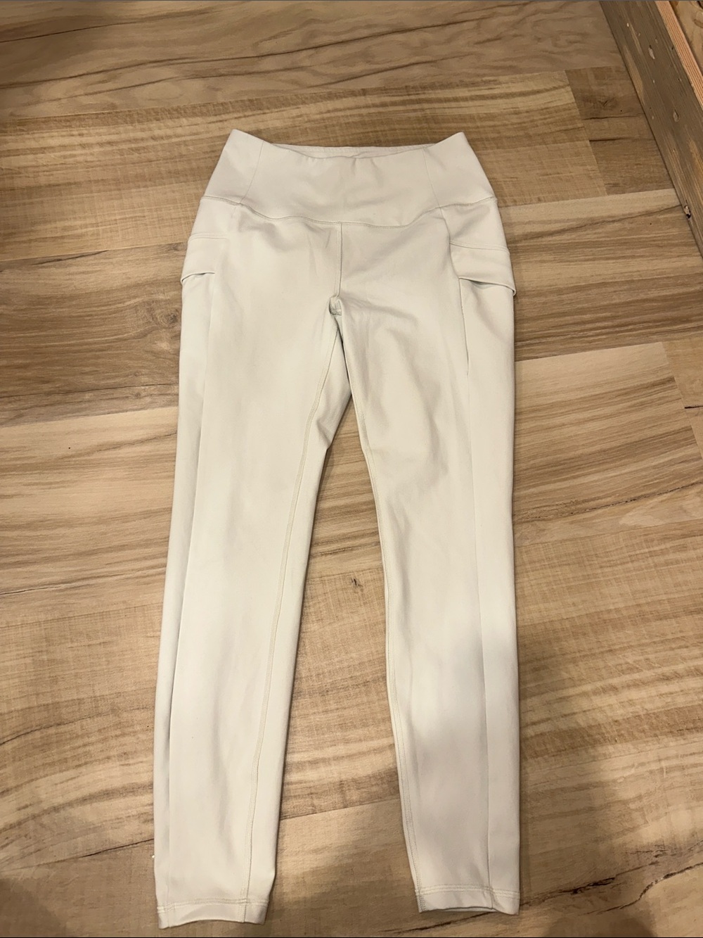 Avalanche High-Rise Cream Leggings with Side Pockets